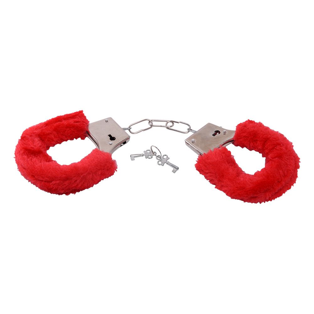Handcuffs with Fur – Red Metal Fetish Handcuffs
