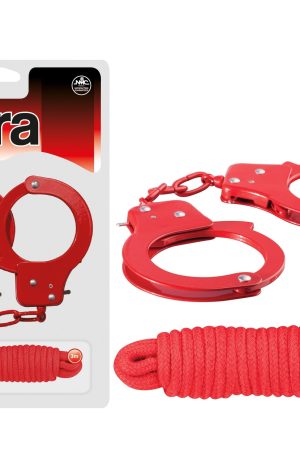BDSM Sex Extra Kit – Red Bondage Set with 3m Rope & Matching Metal Handcuffs