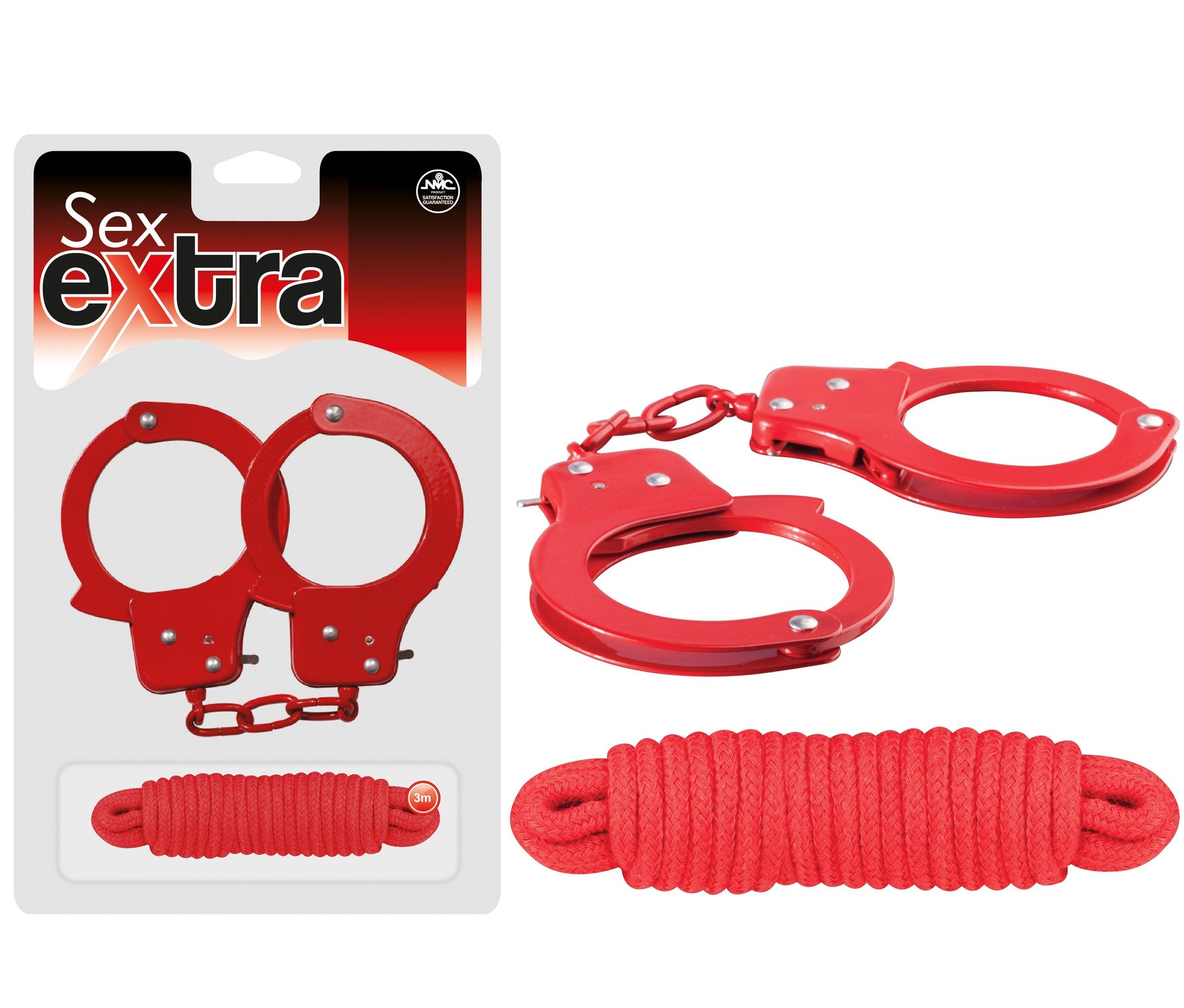 BDSM Sex Extra Kit – Σετ Περιορισμού με Κόκκινο Σχοινί (3m) και Κόκκινες Χειροπέδες