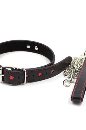 Toyz4Lovers Fetish Art – Red Heart Collar with Chrome Chain Leash 100cm