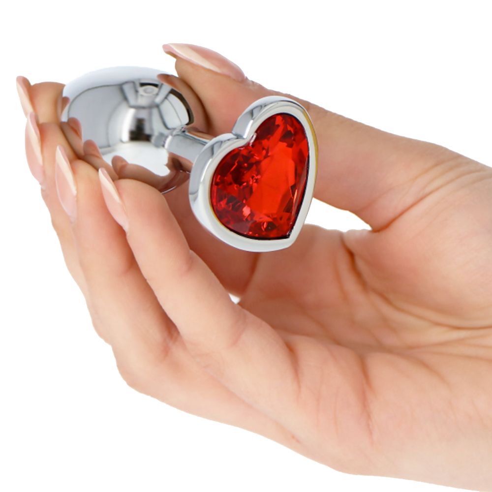 Heart Jewelry Aluminum Anal Plug – Silver/Red