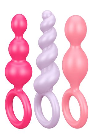 3-Piece Anal Plug Set with Silicone Ring Grip – Pink, Red, Violet