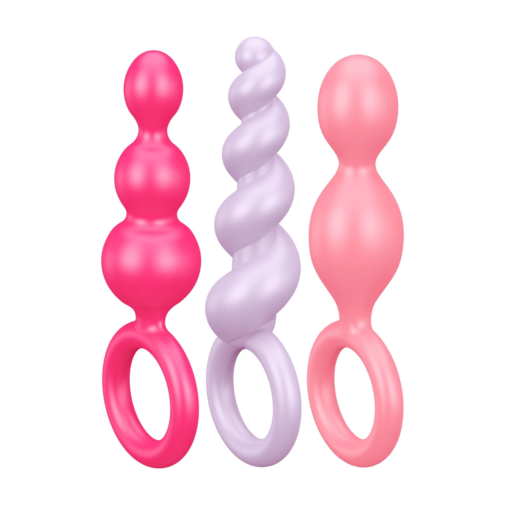 3-Piece Anal Plug Set with Silicone Ring Grip – Pink, Red, Violet