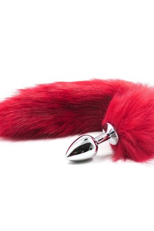 Toyz4Lovers Fetish Art – Steel Anal Plug with Red Faux Fur Tail 7cm