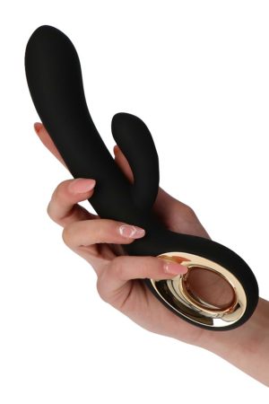Twin Touch Black Rechargeable Rabbit Vibrator – 24cm
