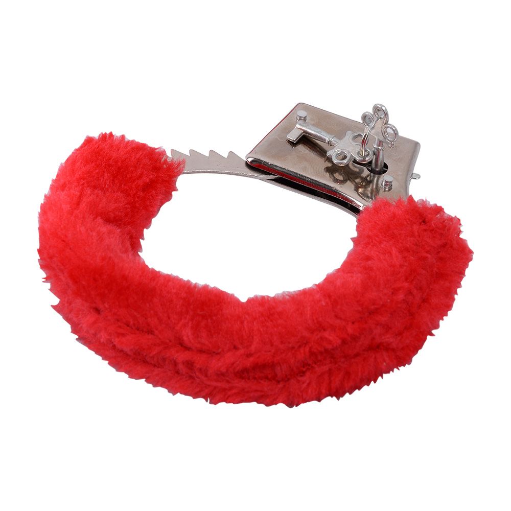Handcuffs with Fur – Red Metal Fetish Handcuffs - Image 2