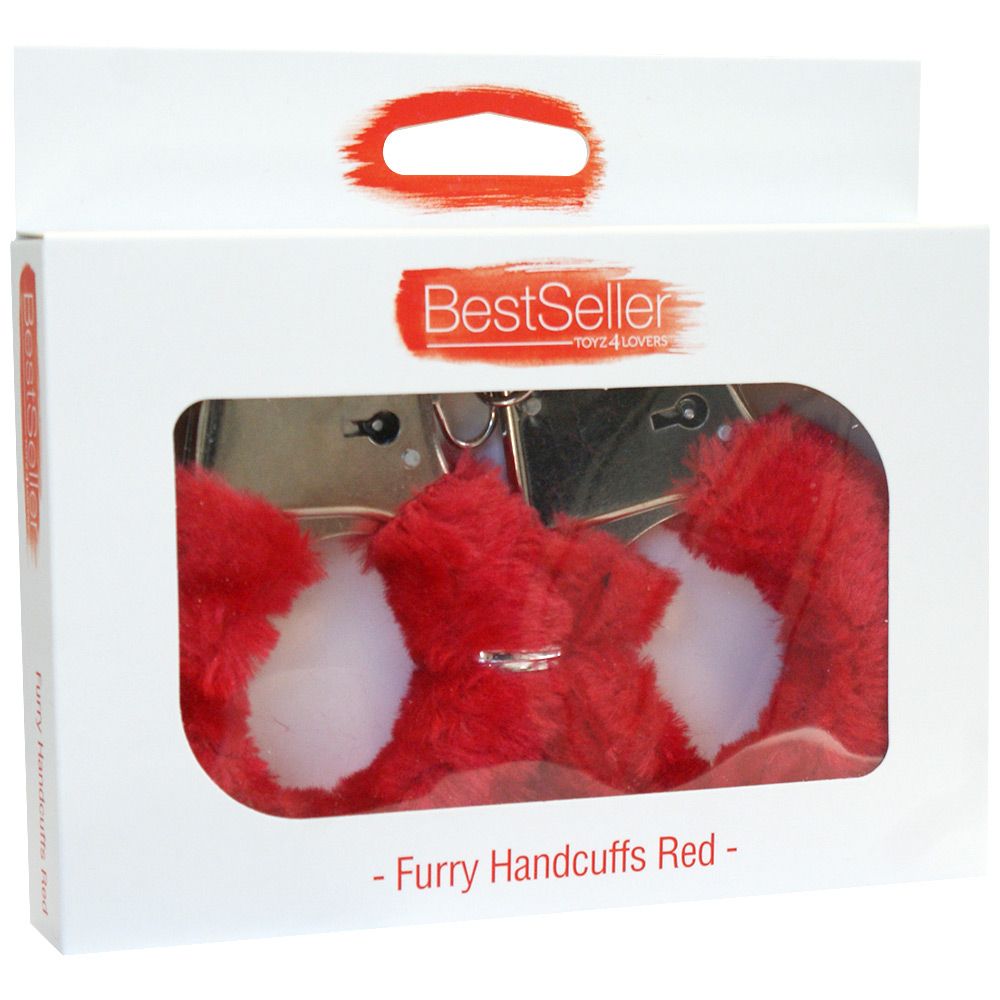 Handcuffs with Fur – Red Metal Fetish Handcuffs - Image 3
