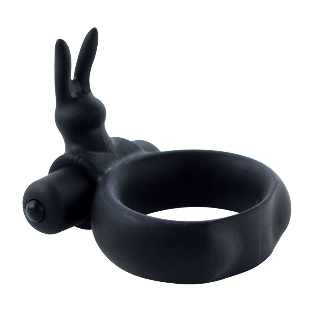 Δαχτυλίδι Πέους Σιλικόνης με Δόνηση & Rabbit Massager – Μαύρο - Image 2