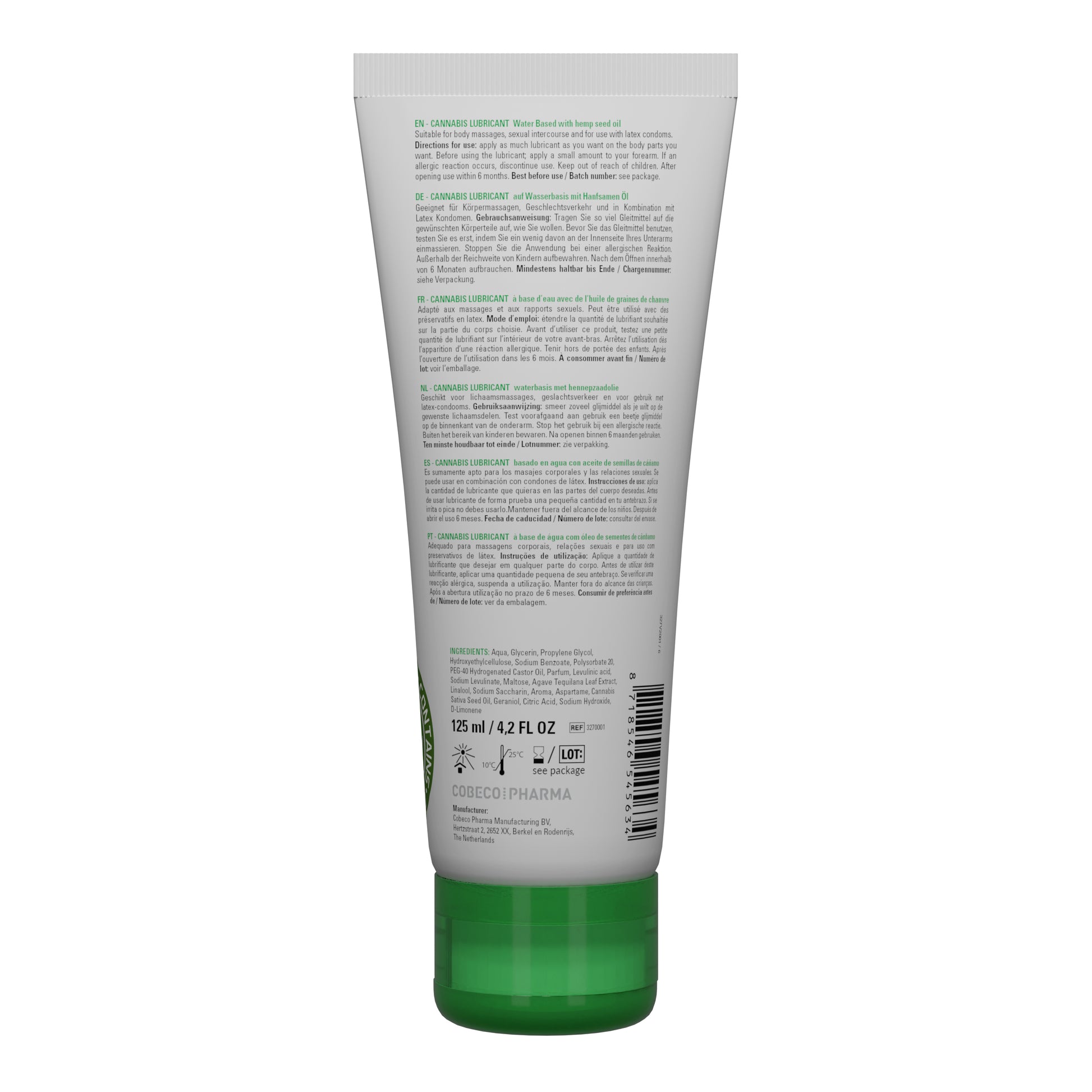Cobeco Pharma Hemp – Water-Based Lubricant with Hemp Seed Oil 125ml - Image 2