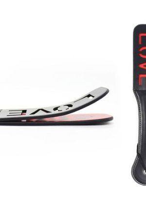 Double Spank Paddle Love «Slave» – Black Faux Leather