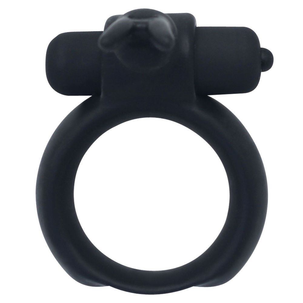 Δαχτυλίδι Πέους Σιλικόνης με Δόνηση & Rabbit Massager – Μαύρο - Image 4