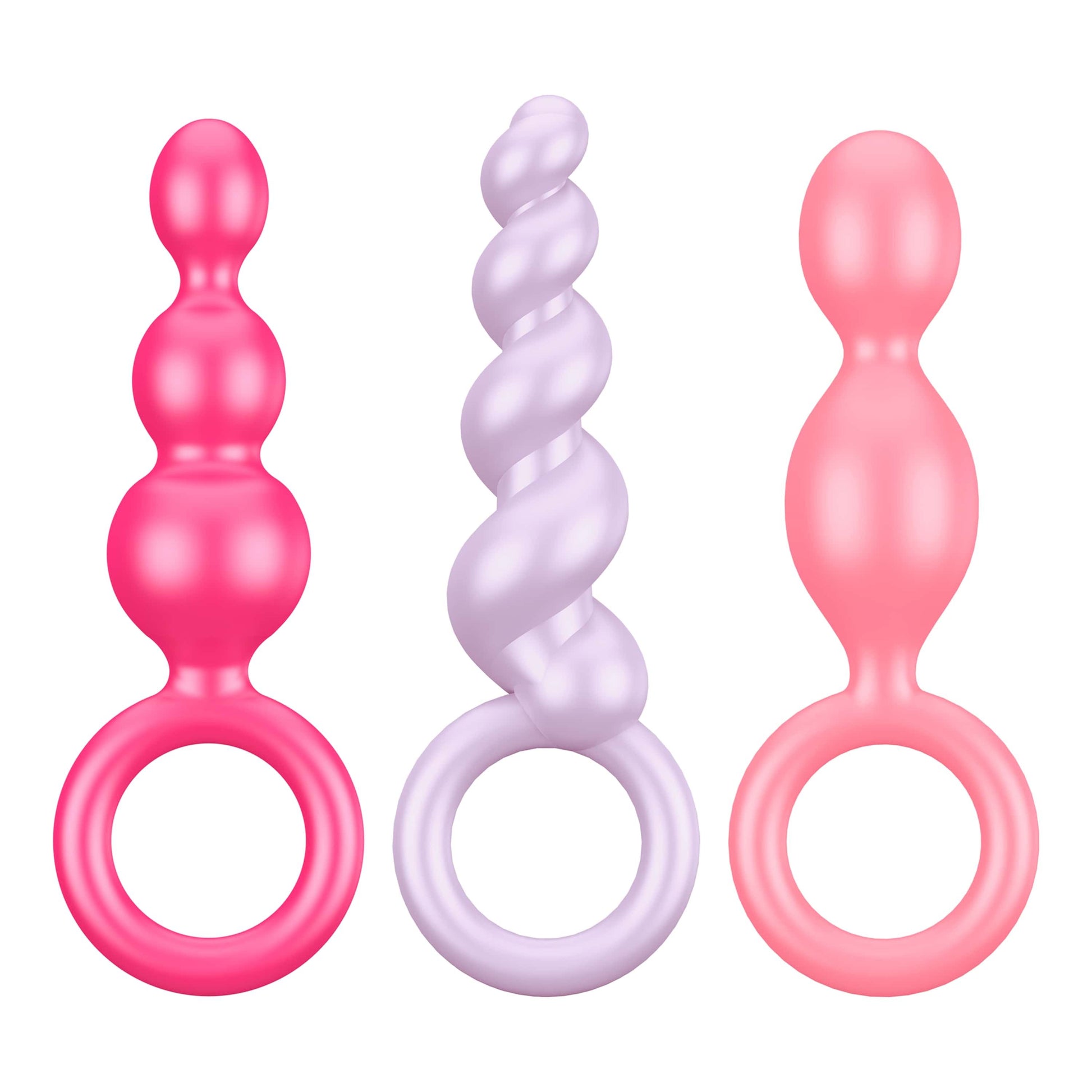 3-Piece Anal Plug Set with Silicone Ring Grip – Pink, Red, Violet - Image 2