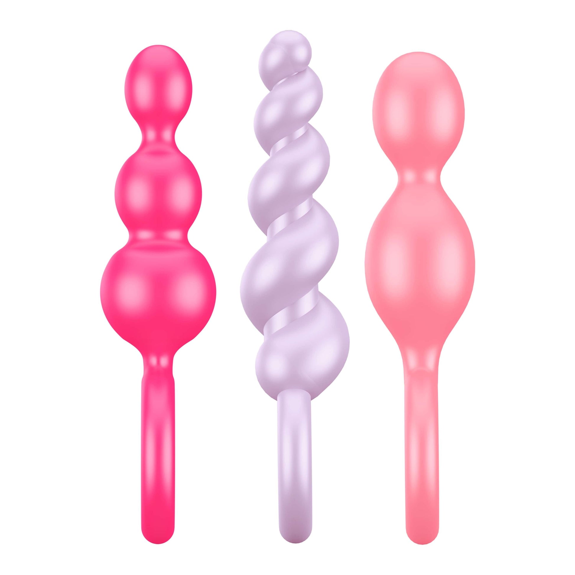 3-Piece Anal Plug Set with Silicone Ring Grip – Pink, Red, Violet - Image 3
