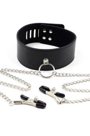 Fetish Art Nipple Clamps with Collar – Περιλαίμιο με Αλυσίδες και Μανταλάκια Θηλών