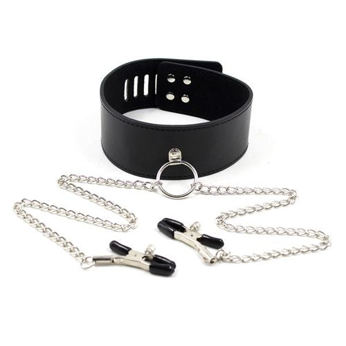 Fetish Art Nipple Clamps with Collar – Περιλαίμιο με Αλυσίδες και Μανταλάκια Θηλών