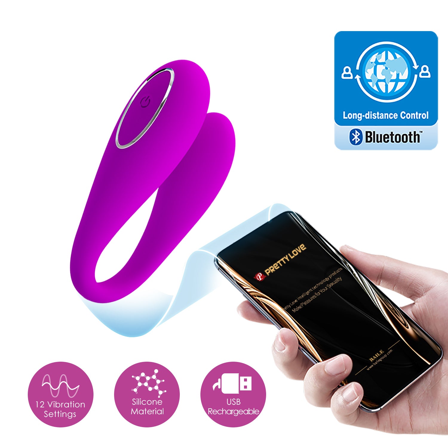 Pretty Love August – App-Controlled Rechargeable Couples Vibrator with 12 Modes (9.5cm)