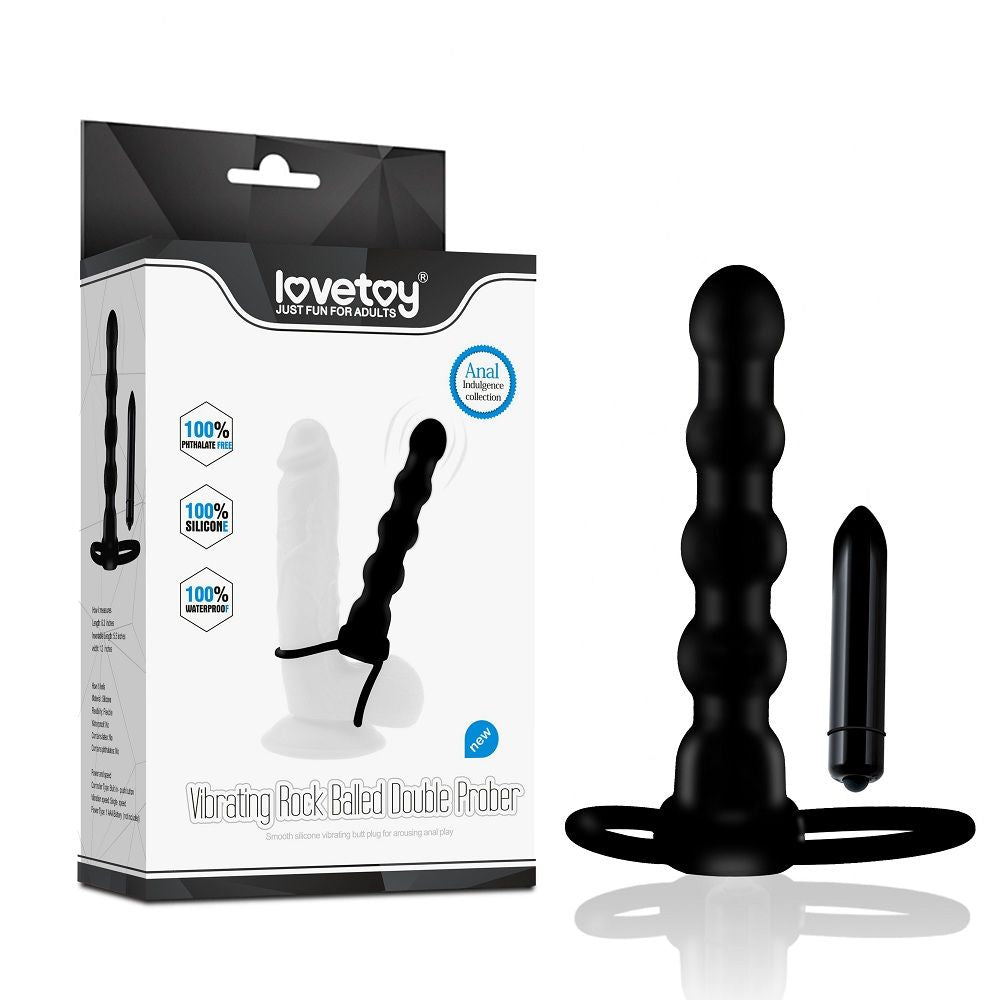 Double Penetration Vibrating Ring & Plug – Dual Stimulation Toy with Cock & Ball Rings (14cm)