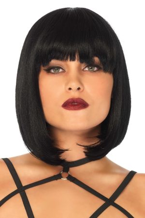Leg Avenue Natural Bob – Black Short Wig with Fringe