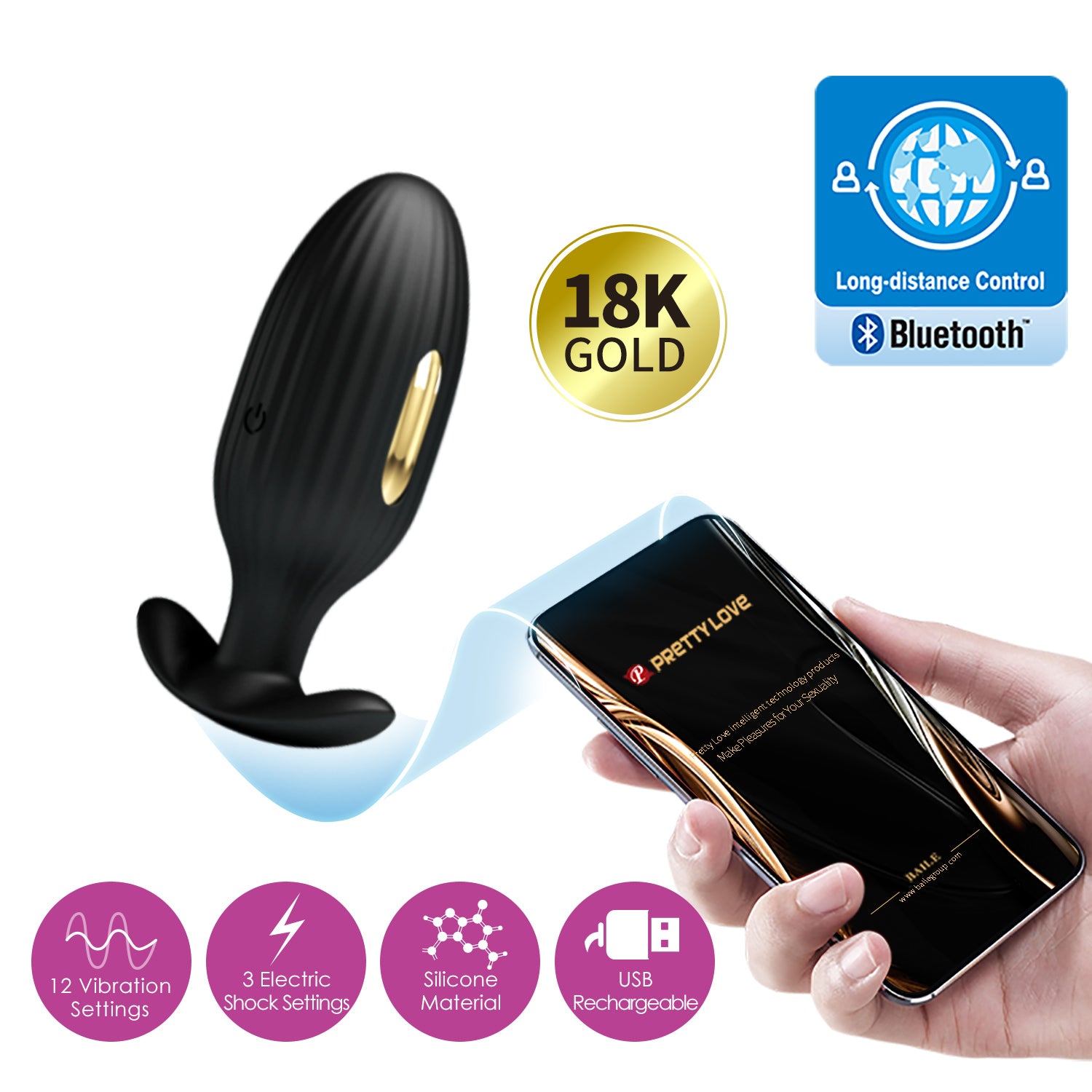 Jefferson APP Anal Plug & Shock with 12 Modes (9.2cm)