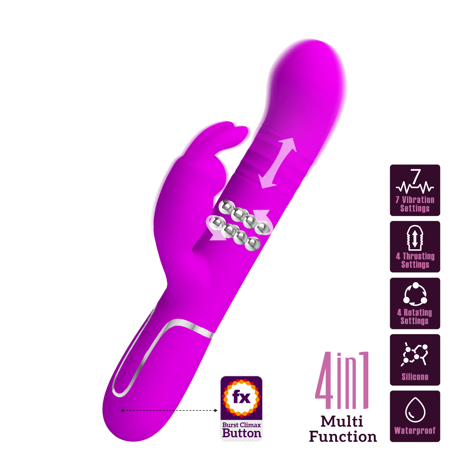 Coale Rechargeable 4-in-1 Rabbit Vibrator with Vertical Thrust (22.6cm) - Image 2