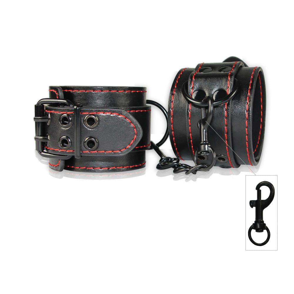 Pretty Love Fetish Pleasure – Μαύρες & Κόκκινες Χειροπέδες Eco-Leather - Image 4