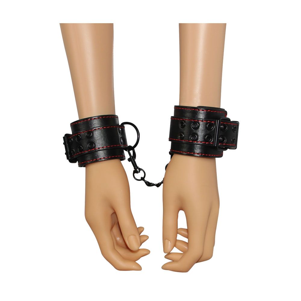 Pretty Love Fetish Pleasure – Μαύρες & Κόκκινες Χειροπέδες Eco-Leather - Image 5