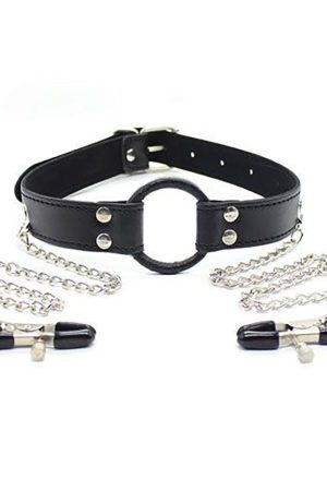 Black Ring Gag with Nipple Clamps