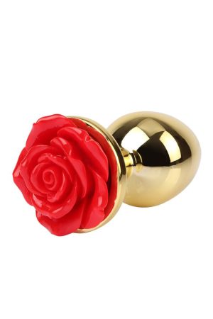 Showy Rose Gold Anal Plug (3.3cm) with Red Rosette