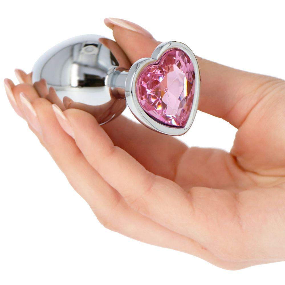 Pink Heart Plug – Ροζ Μεταλλικό Anal Plug με Κρύσταλλο Καρδιά (7 cm)