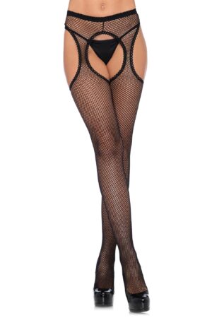 Black Fishnet Tights – Mock Garter & Mesh Design
