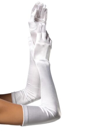 White Extra Long Satin Gloves – Elegant White Elbow-Length Sophistication