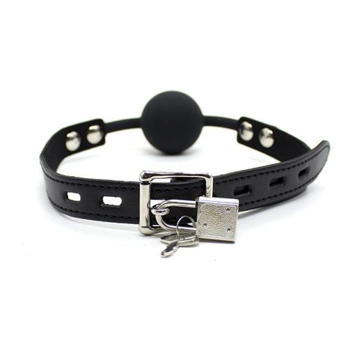 Fetish Ball Gag Black 60cm – Silicone Gag with Metal Padlock - Image 2