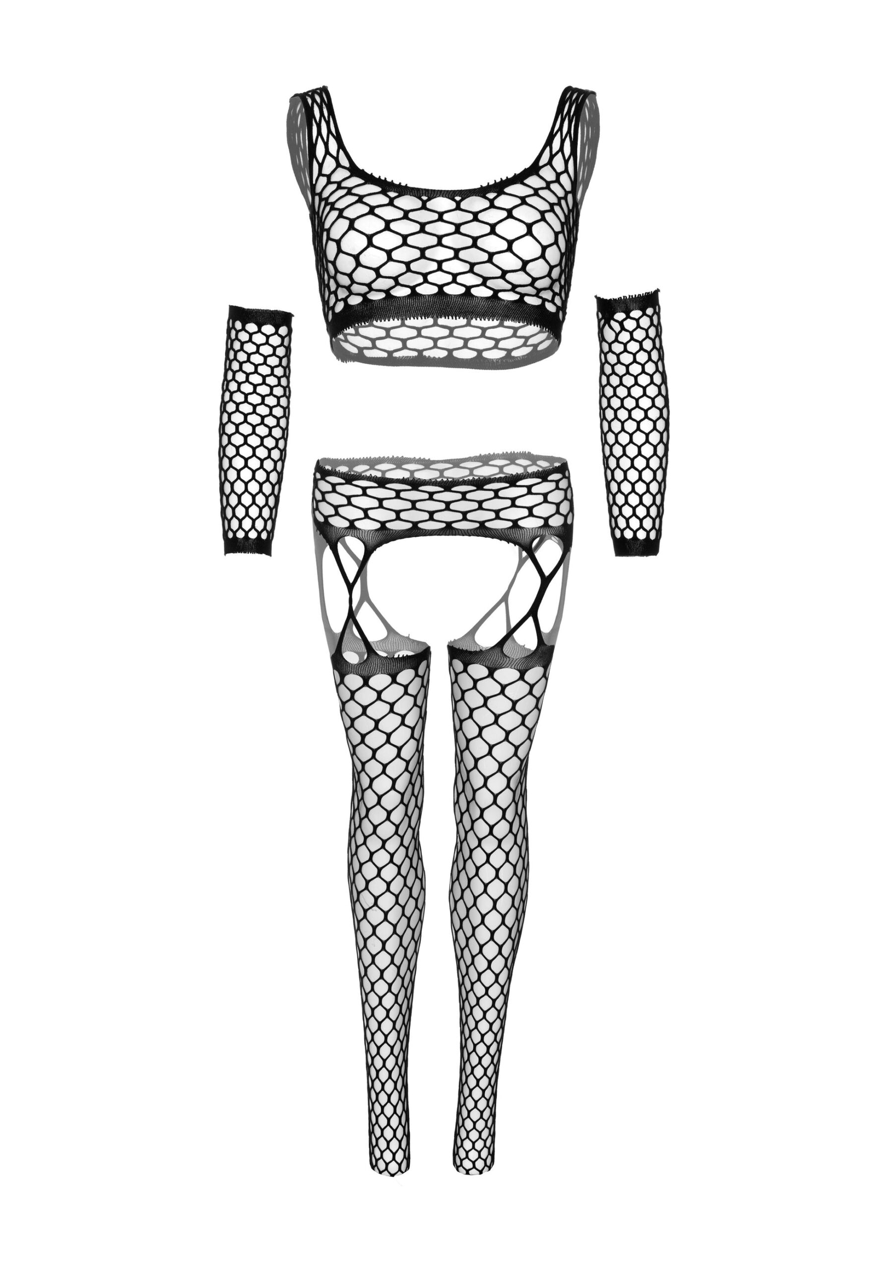 Sexy Crop Top & Gloves Set – Black Lingerie Set with Top, Tights and Gloves - Image 8